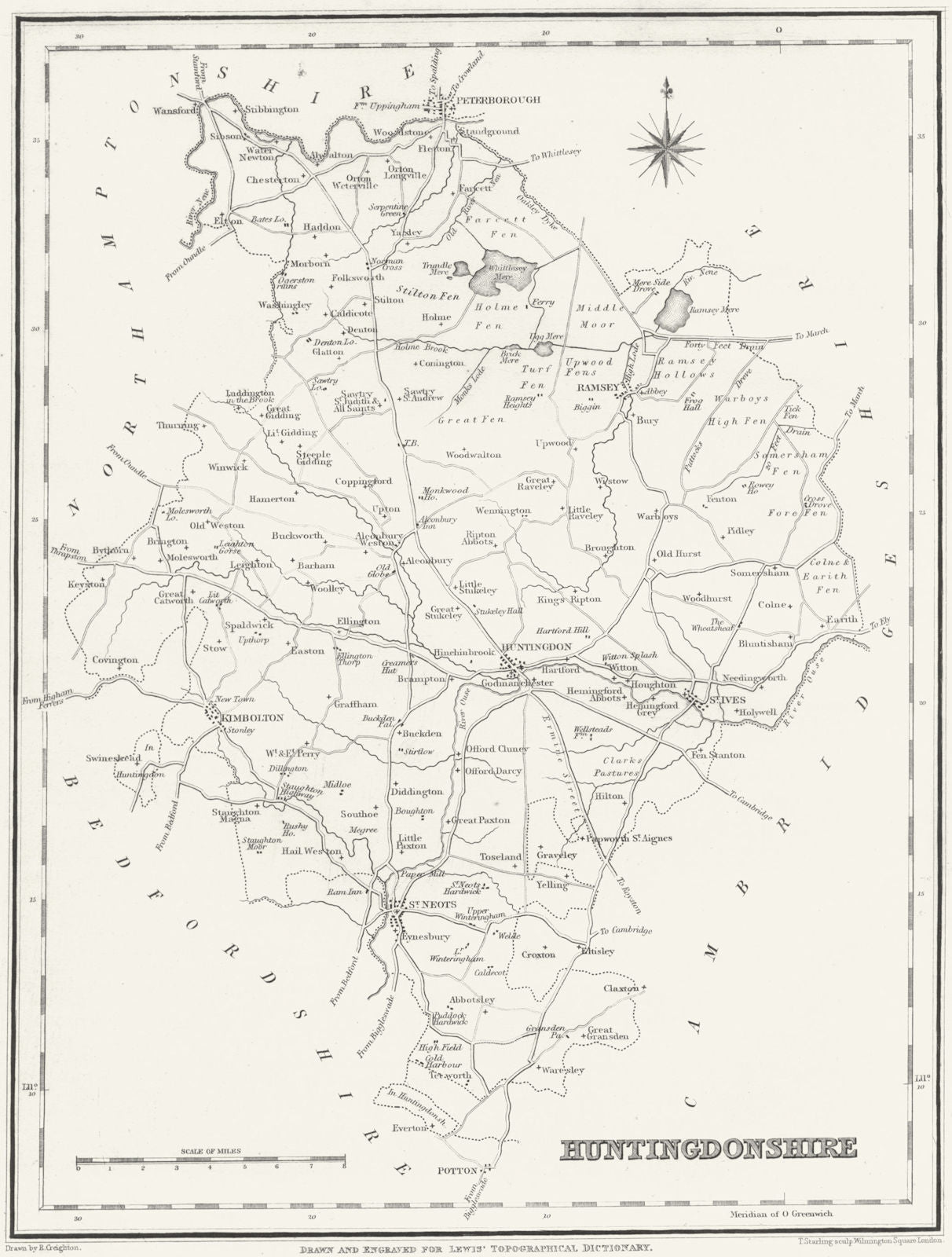 HUNTS. Huntingdonshire. Lewis 1835 old antique vintage map plan chart
